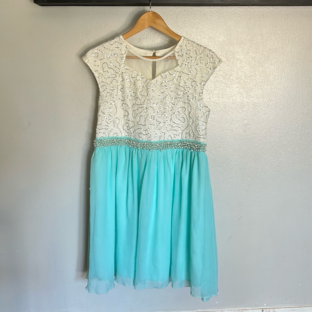 White and Teal Formal Dress